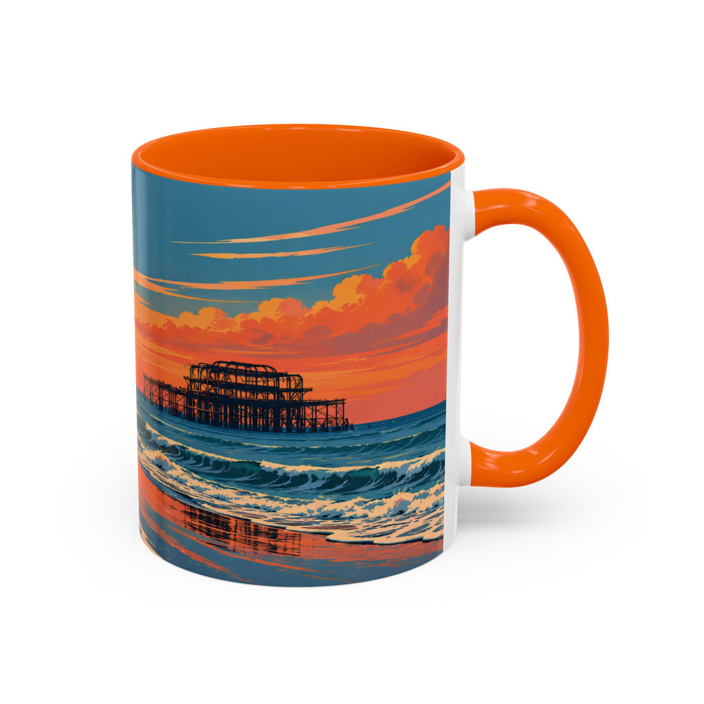 Brighton West Pier Sunset Mug, Seaside Art Coffee Cup
