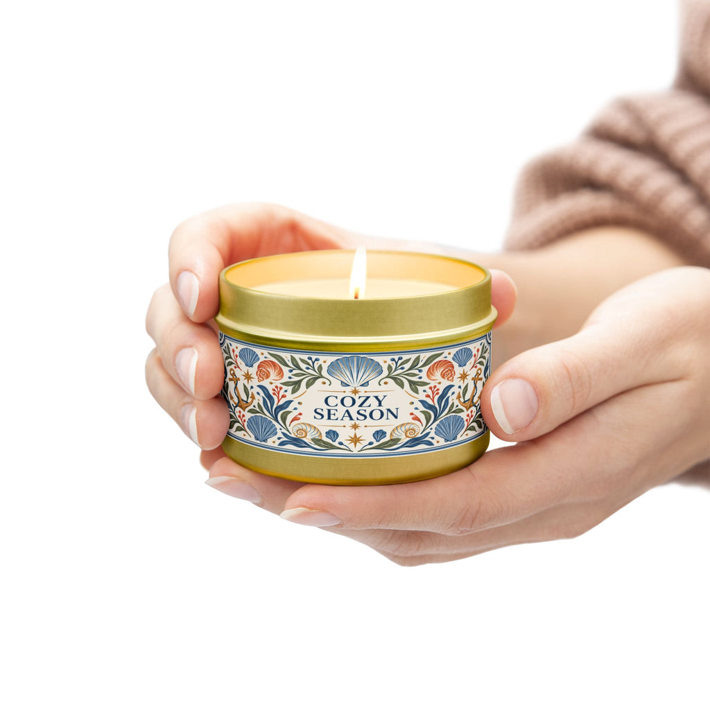 Cozy Season Coastal Candle Tin, Autumn Ocean-Inspired Candle