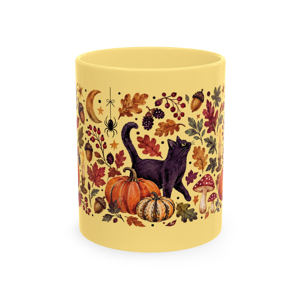 Autumn Black Cat Ceramic Mug,  Pumpkins Fall Coffee Cup