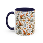 Autumn Coastal Pattern Coffee Mug, Fall Sea Creatures & Leaves (11/15oz)