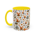 Autumn Coastal Pattern Coffee Mug, Fall Sea Creatures & Leaves (11/15oz)