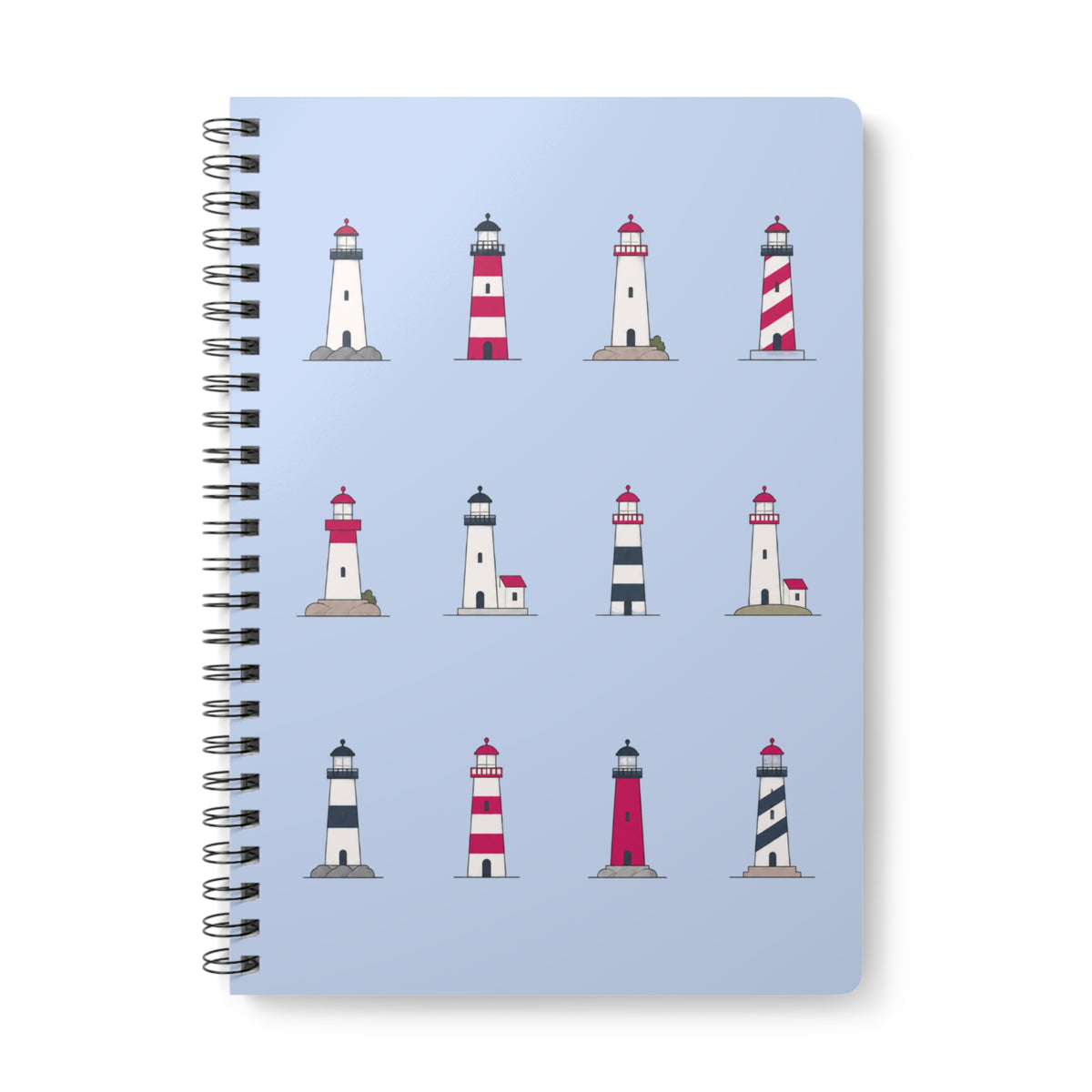 Lighthouse Pattern A5 Spiral Notebook - Blue