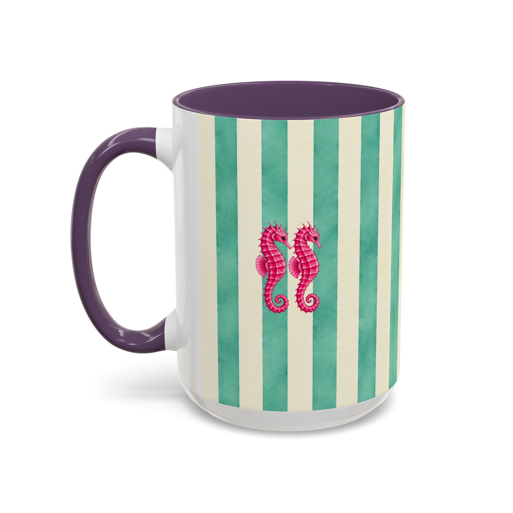 Personalized Striped Coffee Mug, Custom Name Seahorse Cup