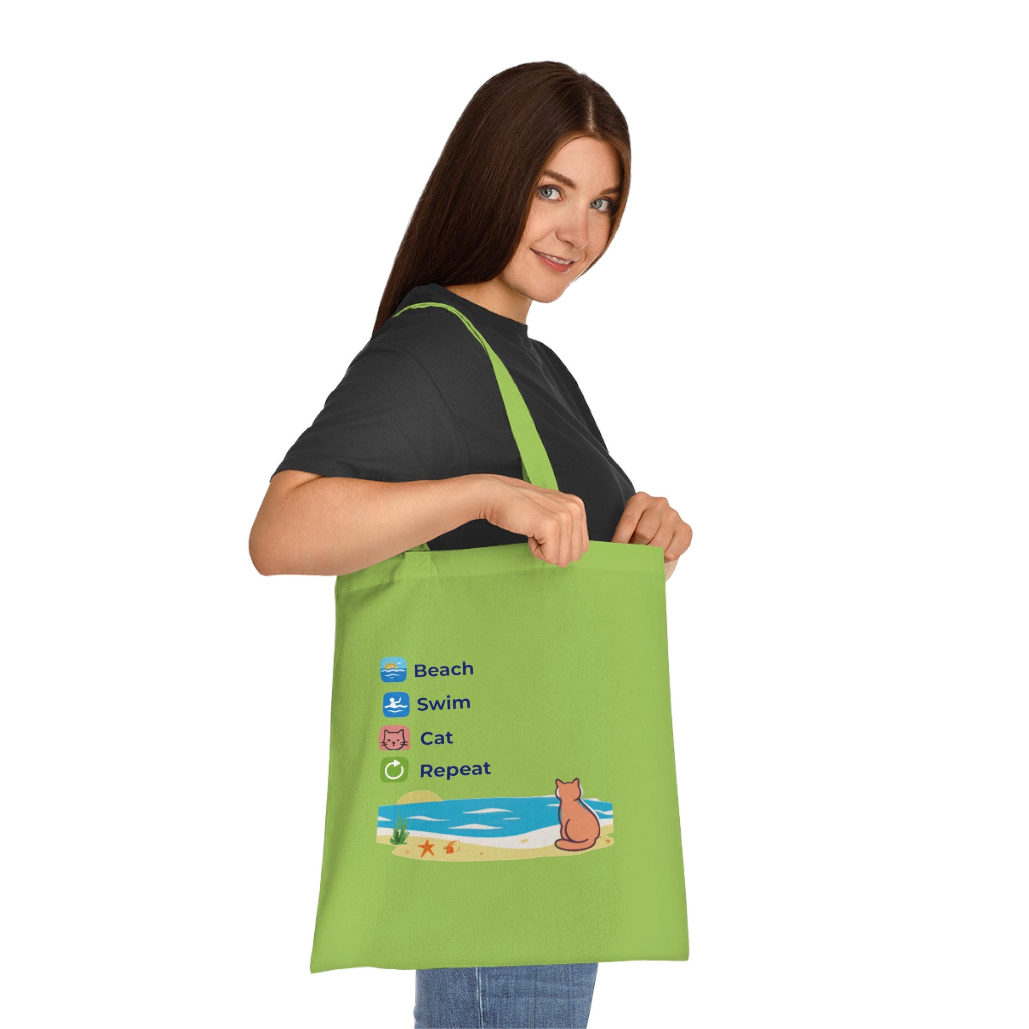 "Beach • Swim • Cat • Repeat" Cotton Tote Bag
