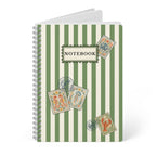 Vintage Coastal Notebook – Green Stripe Sea Life Journal with Nautical Postage Stamp Illustrations