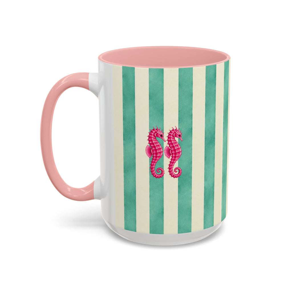 Personalized Striped Coffee Mug, Custom Name Seahorse Cup