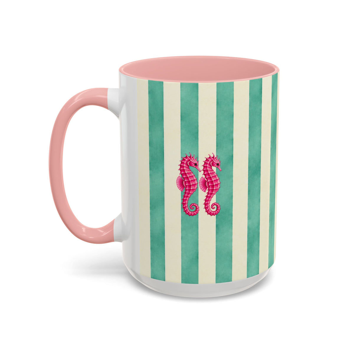Personalized Striped Coffee Mug, Custom Name Seahorse Cup