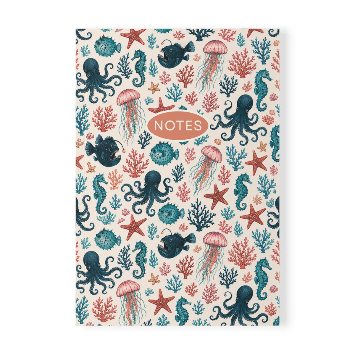 Ocean Life Notebook, Softcover A5 Journal with Octopus & Jellyfish Pattern
