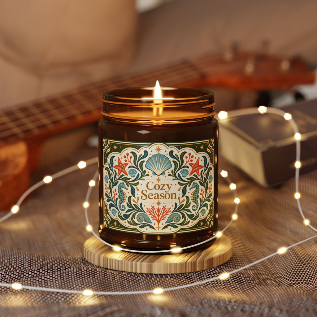 Cozy Season Coastal Soy Candle,  Amber Jar Nautical Candle