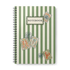 Vintage Coastal Notebook – Green Stripe Sea Life Journal with Nautical Postage Stamp Illustrations