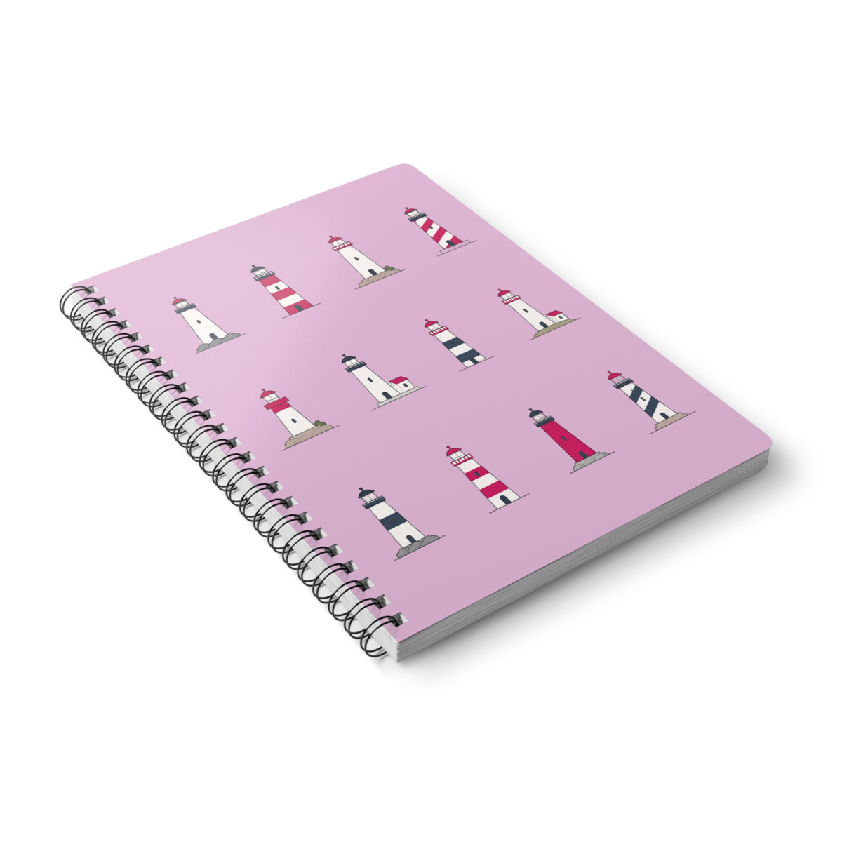Lighthouse Pattern A5 Spiral Notebook — Pink