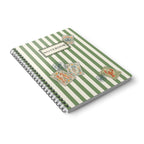 Vintage Coastal Notebook – Green Stripe Sea Life Journal with Nautical Postage Stamp Illustrations