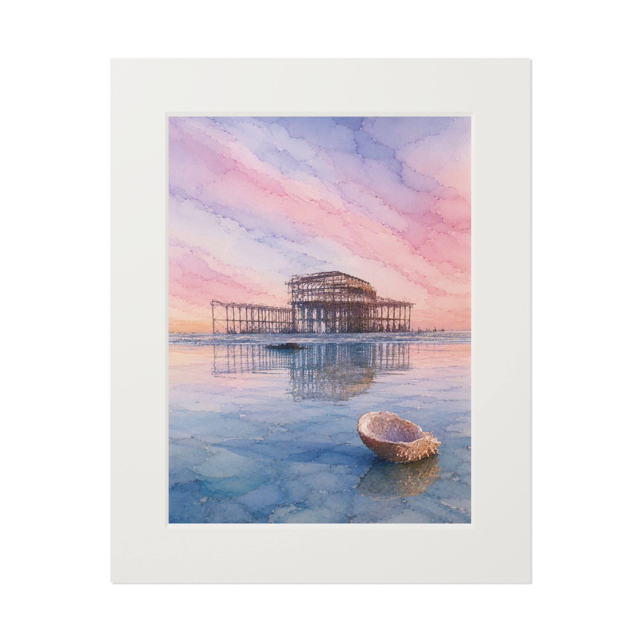 West Pier Sunset Alcohol Ink-Style Print with Passepartout