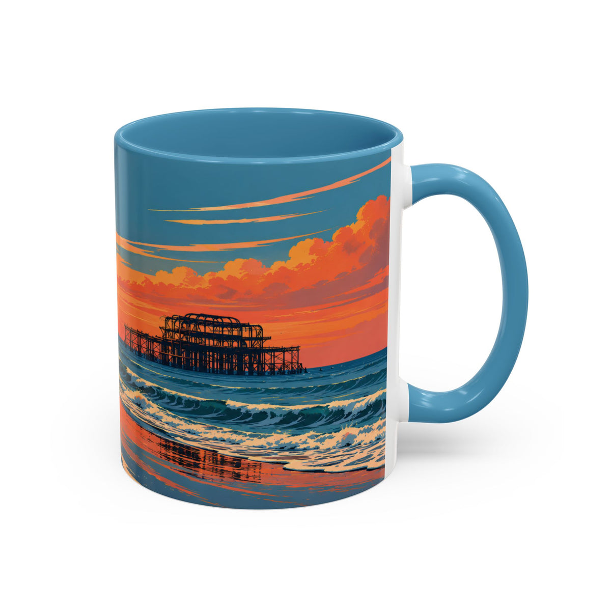 Brighton West Pier Sunset Mug, Seaside Art Coffee Cup