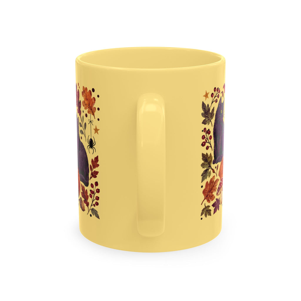 Autumn Black Cat Ceramic Mug,  Pumpkins Fall Coffee Cup