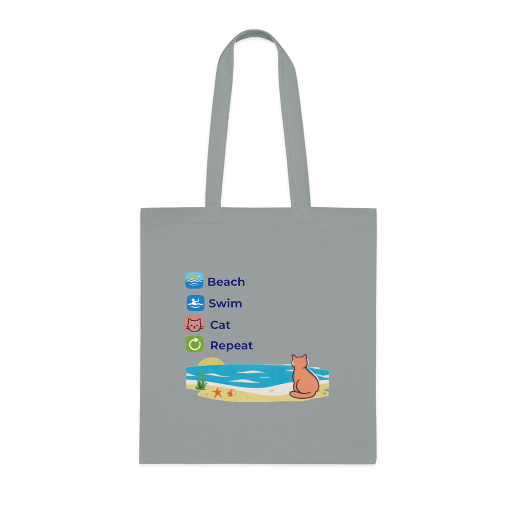 "Beach • Swim • Cat • Repeat" Cotton Tote Bag