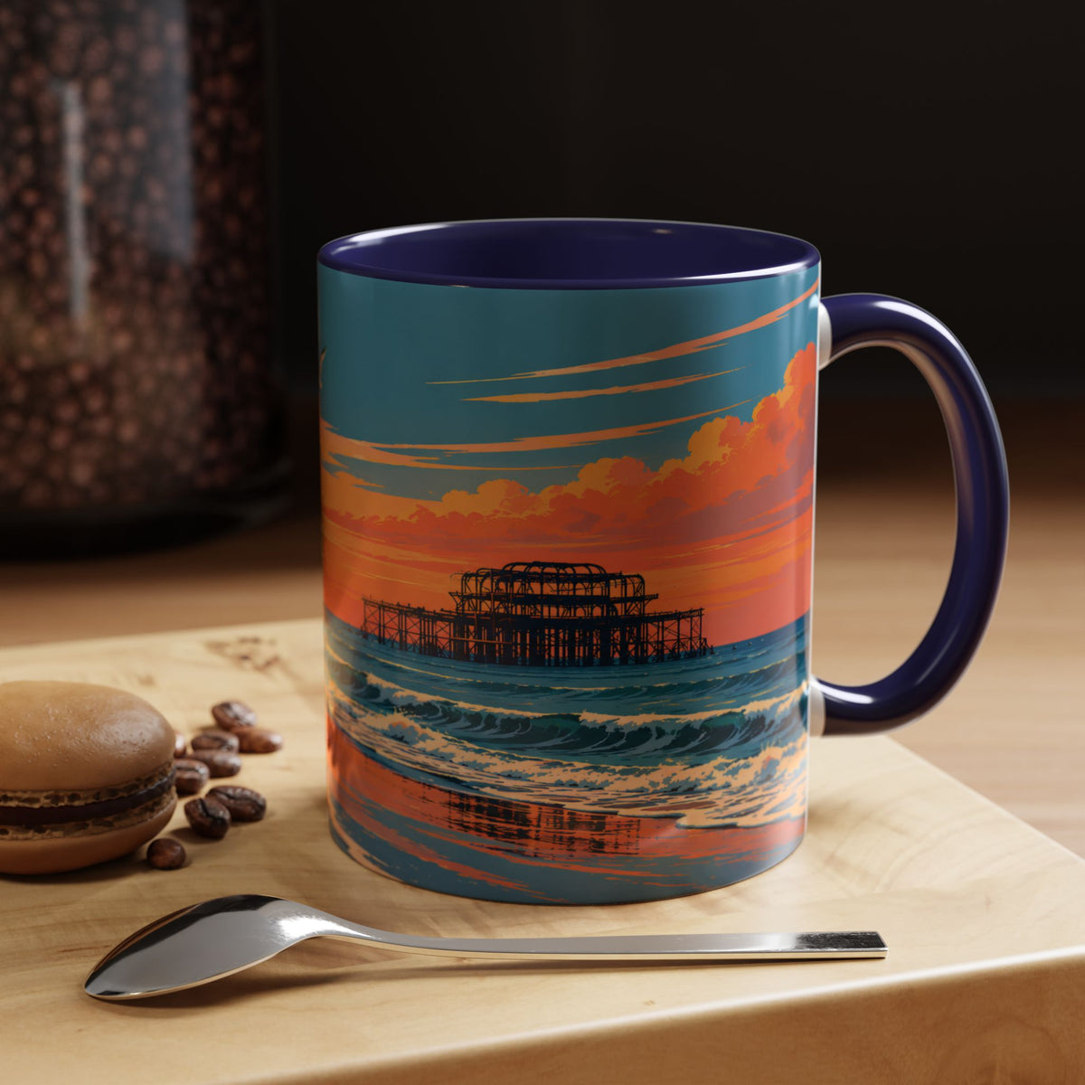 Brighton West Pier Sunset Mug, Seaside Art Coffee Cup
