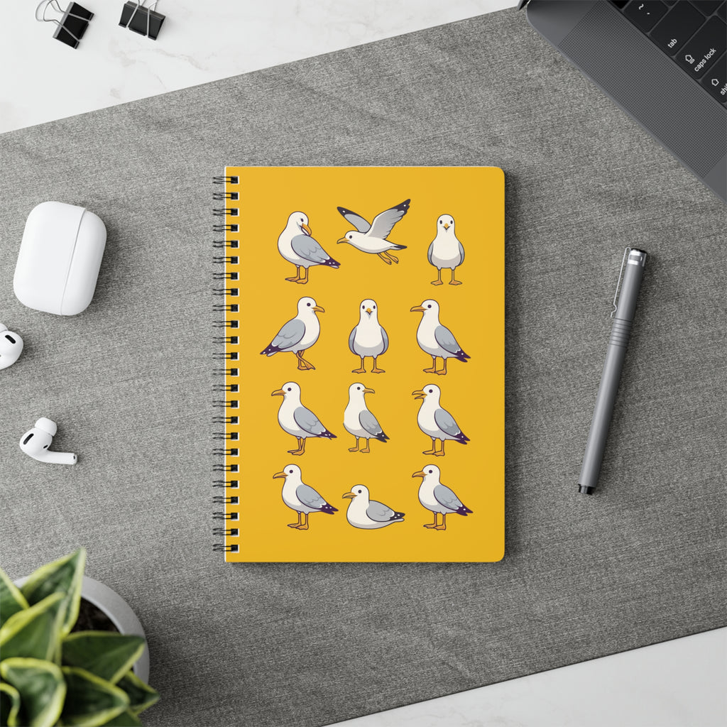 Seagull Pattern A5 Spiral Notebook —  Yellow