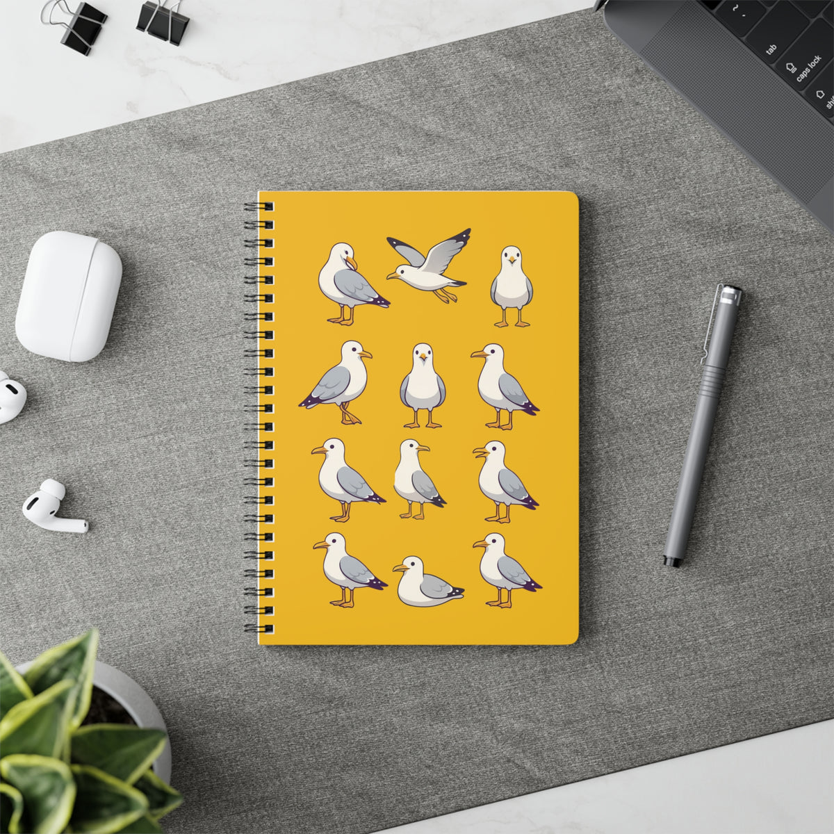 Seagull Pattern A5 Spiral Notebook —  Yellow