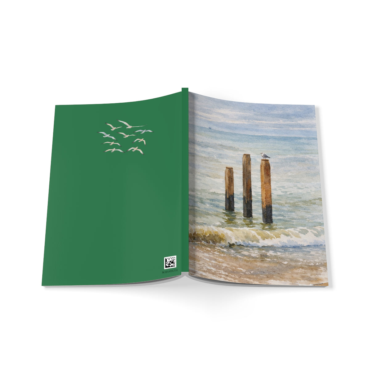 Coastal Journal with Seagull Illustration - Green