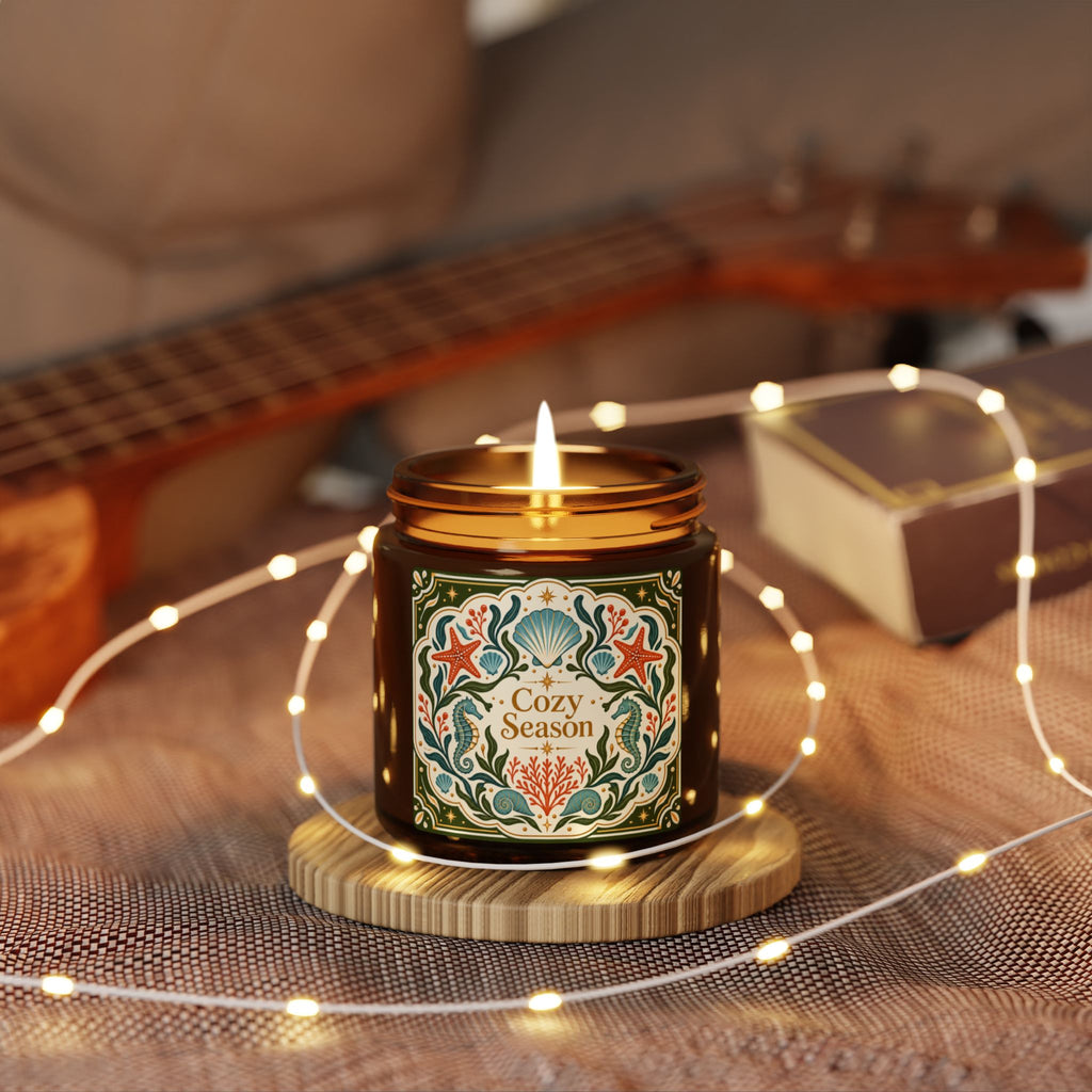 Cozy Season Coastal Soy Candle,  Amber Jar Nautical Candle