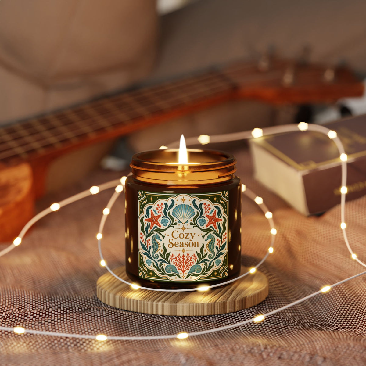 Cozy Season Coastal Soy Candle,  Amber Jar Nautical Candle