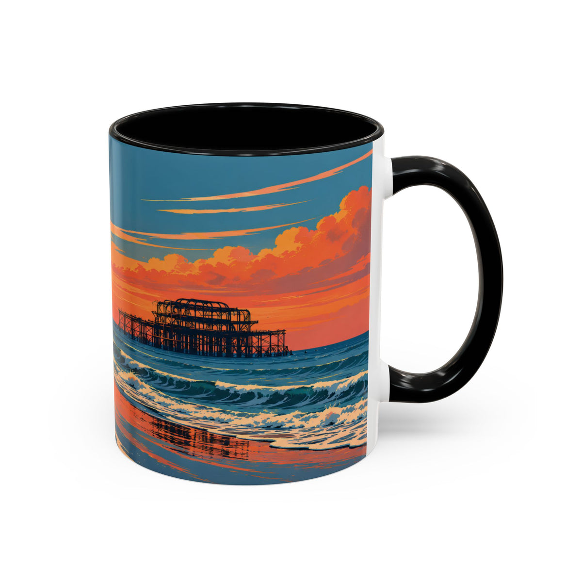 Brighton West Pier Sunset Mug, Seaside Art Coffee Cup