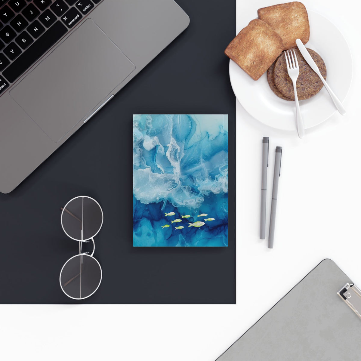 Ocean Wave Notebook with Starfish & Fish Design - Hardcover Journal