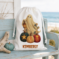 Personalized Halloween Favor Bag, Cute Custom Name Ghost & Pumpkins Treat Bag