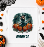 Witch & Pumpkins Personalized Trick or Treat Bag, Custom Name Halloween Party Gift Bag
