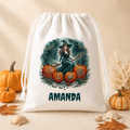 Witch & Pumpkins Personalized Trick or Treat Bag, Custom Name Halloween Party Gift Bag