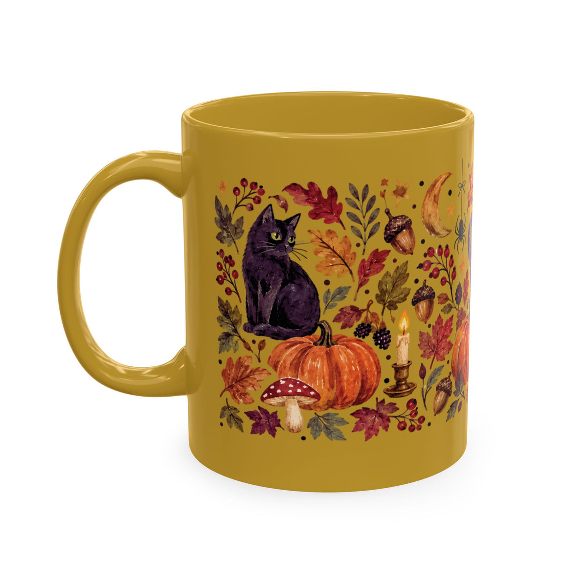 Autumn Black Cat Ceramic Mug,  Pumpkins Fall Coffee Cup