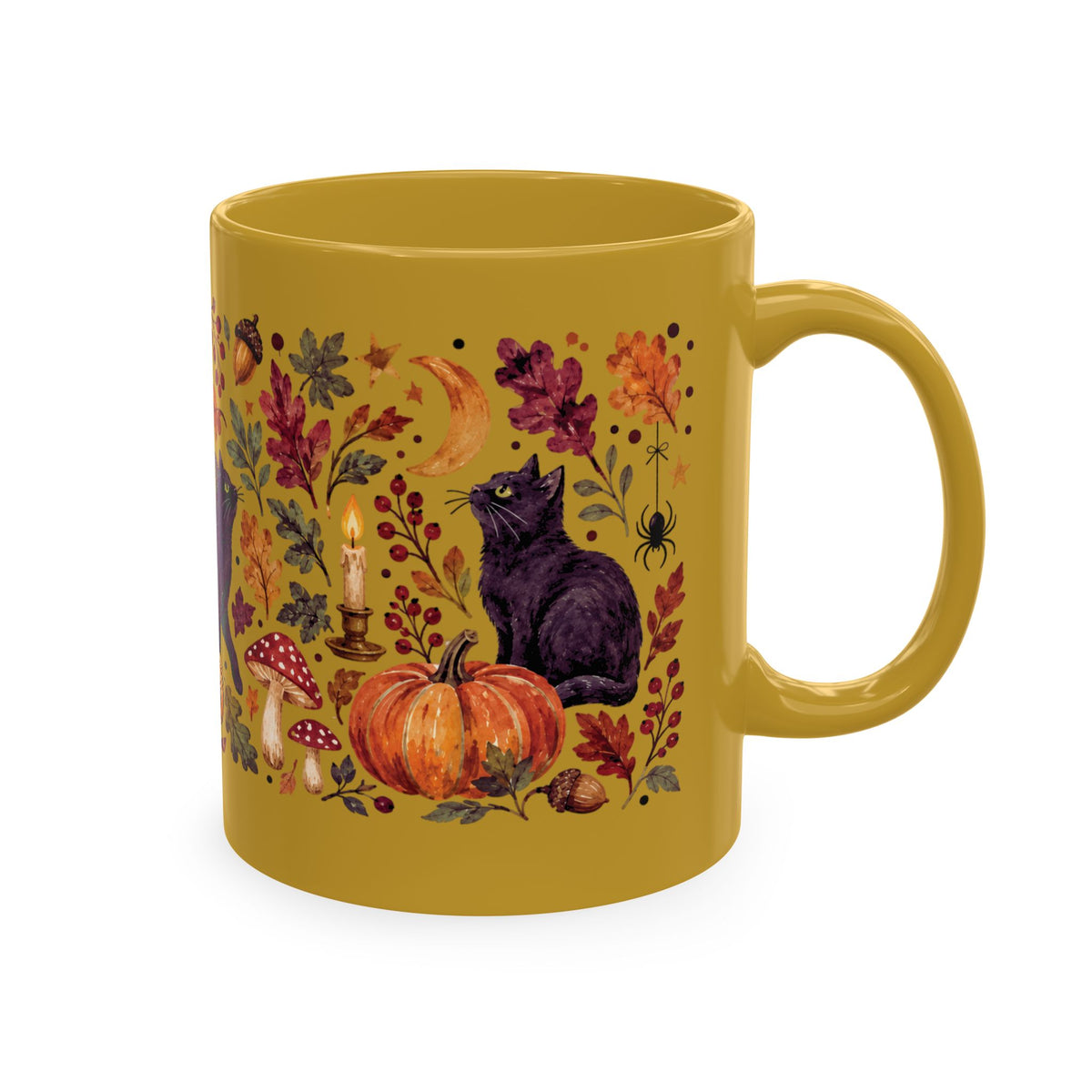 Autumn Black Cat Ceramic Mug,  Pumpkins Fall Coffee Cup