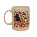 Autumn Black Cat Ceramic Mug,  Pumpkins Fall Coffee Cup