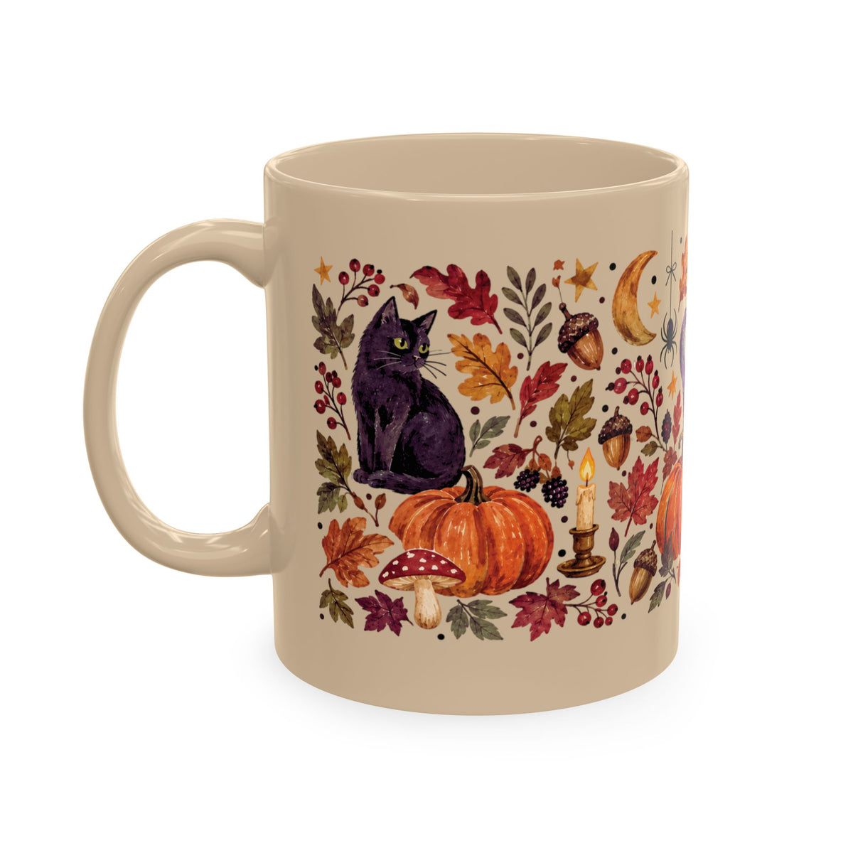 Autumn Black Cat Ceramic Mug,  Pumpkins Fall Coffee Cup