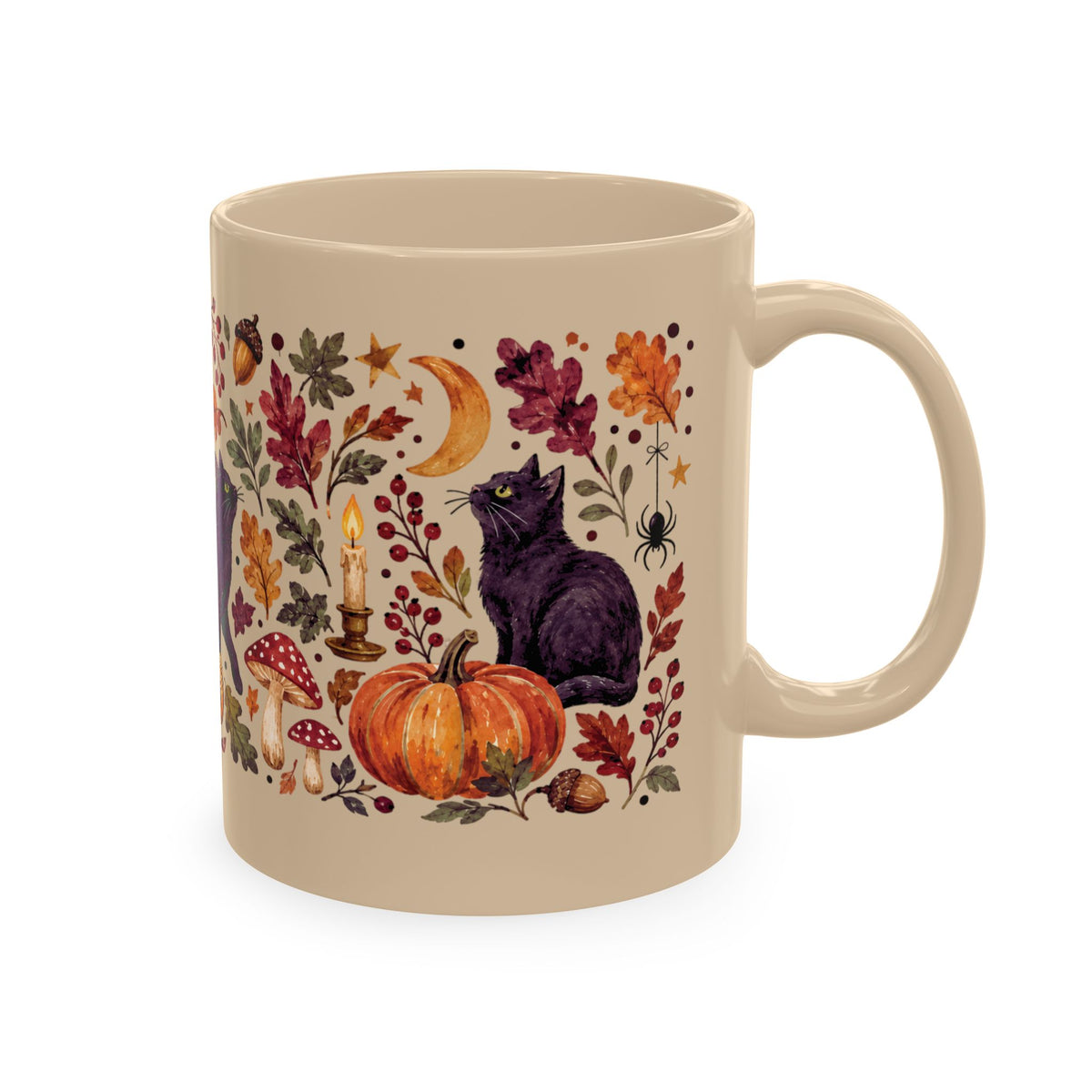 Autumn Black Cat Ceramic Mug,  Pumpkins Fall Coffee Cup