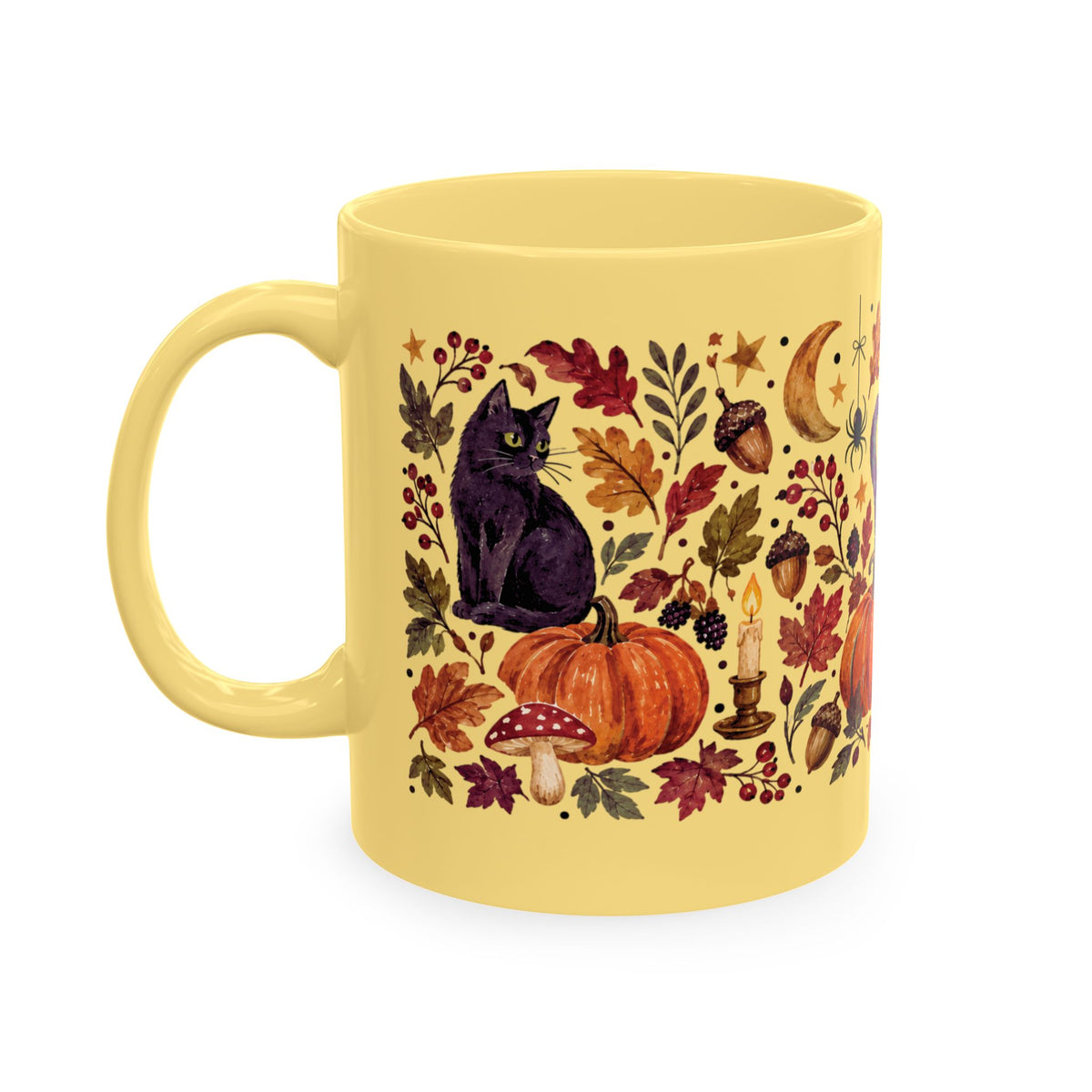 Autumn Black Cat Ceramic Mug,  Pumpkins Fall Coffee Cup