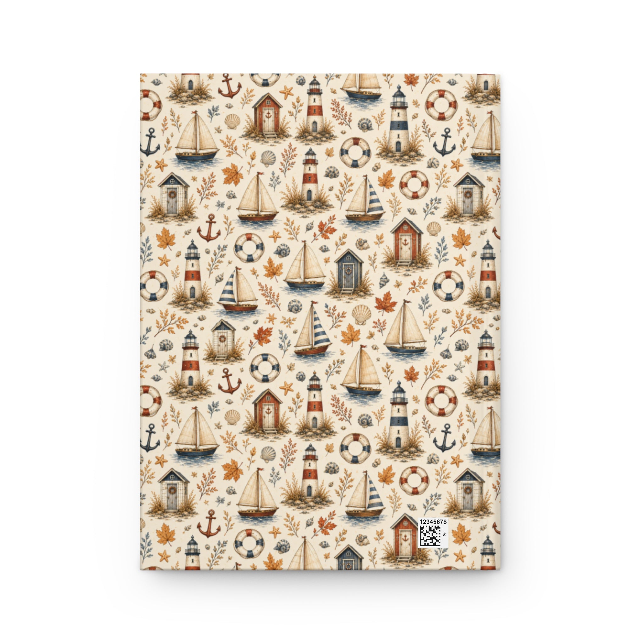 Autumn Coastal Hardcover Journal, Lined Nautical Notebook with Lighthouses and Sailboats