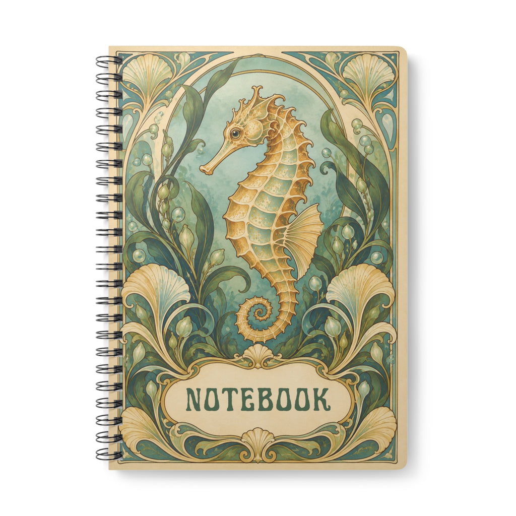 Art Nouveau Seahorse Notebook – Vintage Coastal Journal, Ocean-Inspired Spiral-Bound Notebook