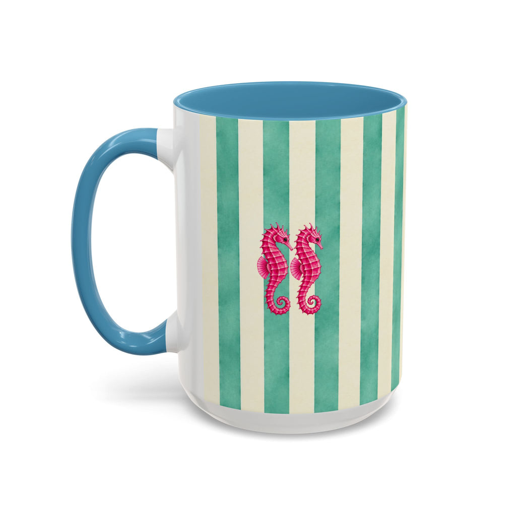 Personalized Striped Coffee Mug, Custom Name Seahorse Cup