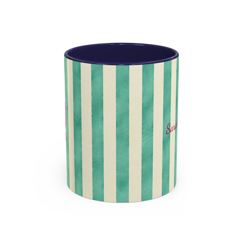 Personalized Striped Coffee Mug, Custom Name Seahorse Cup