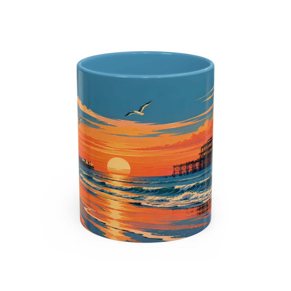 Brighton West Pier Sunset Mug, Seaside Art Coffee Cup
