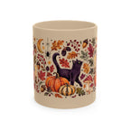 Autumn Black Cat Ceramic Mug,  Pumpkins Fall Coffee Cup