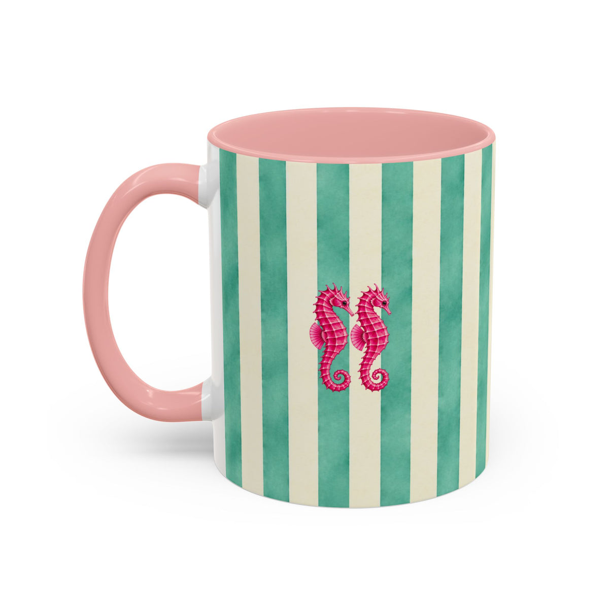 Personalized Striped Coffee Mug, Custom Name Seahorse Cup