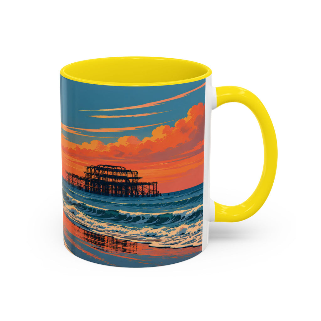 Brighton West Pier Sunset Mug, Seaside Art Coffee Cup