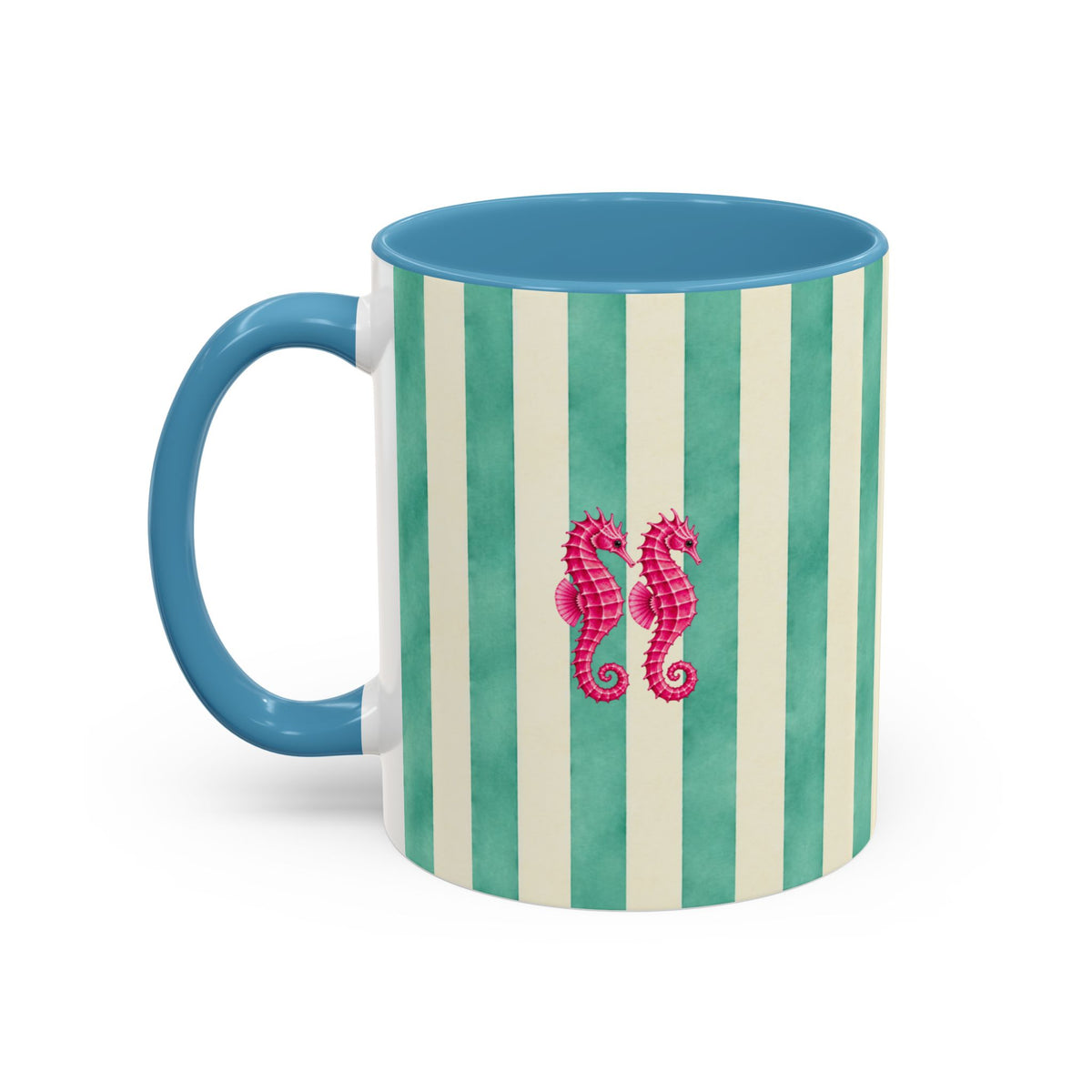 Personalized Striped Coffee Mug, Custom Name Seahorse Cup