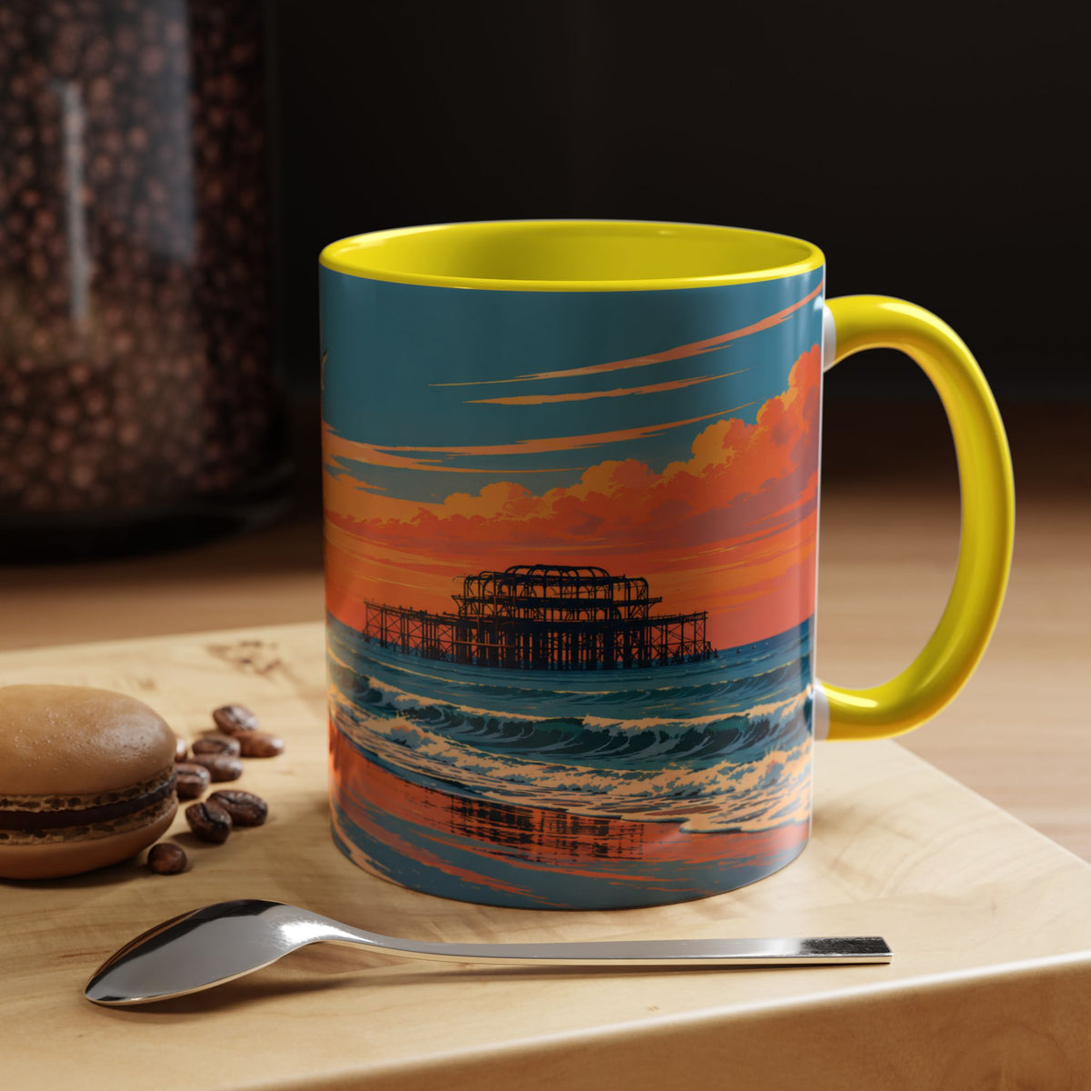 Brighton West Pier Sunset Mug, Seaside Art Coffee Cup