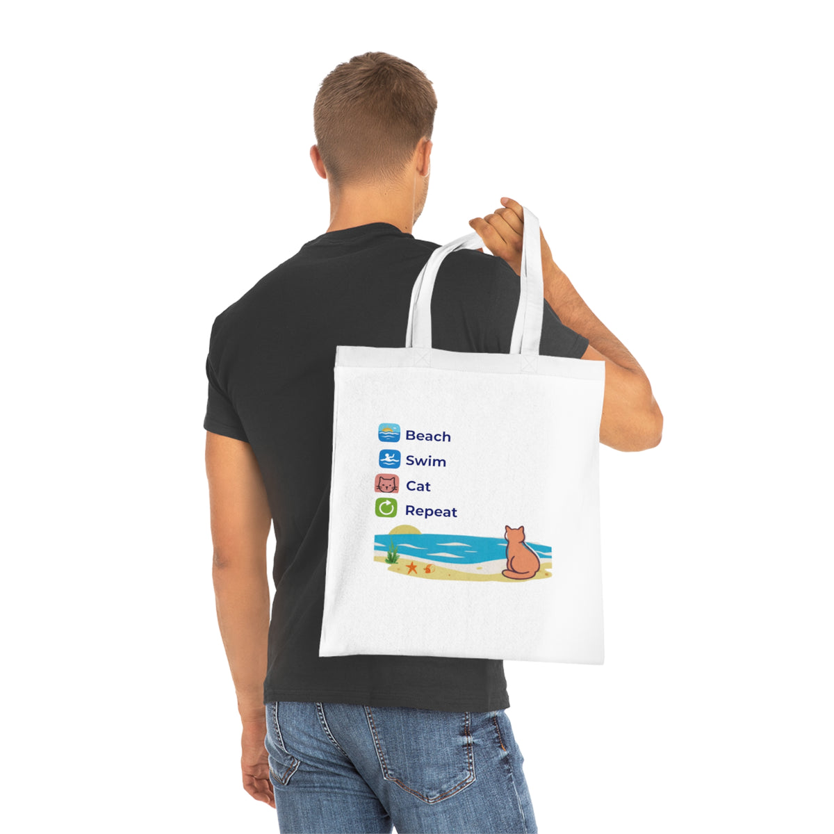 "Beach • Swim • Cat • Repeat" Cotton Tote Bag