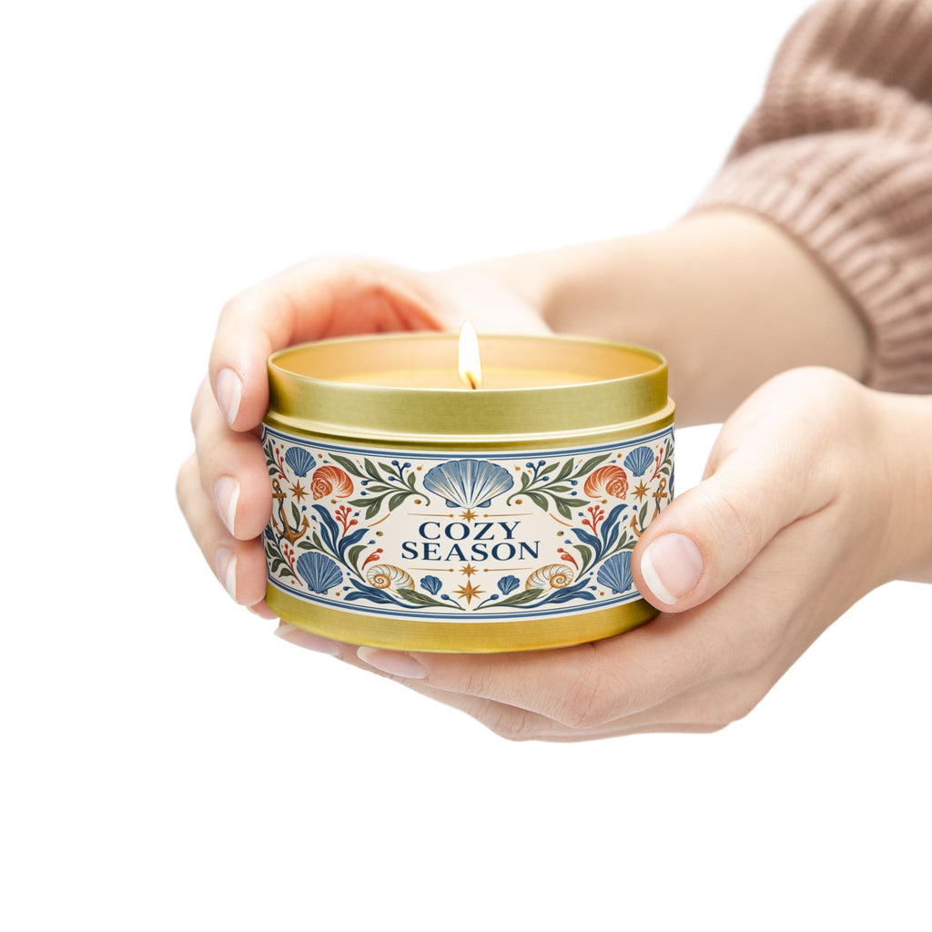 Cozy Season Coastal Candle Tin, Autumn Ocean-Inspired Candle