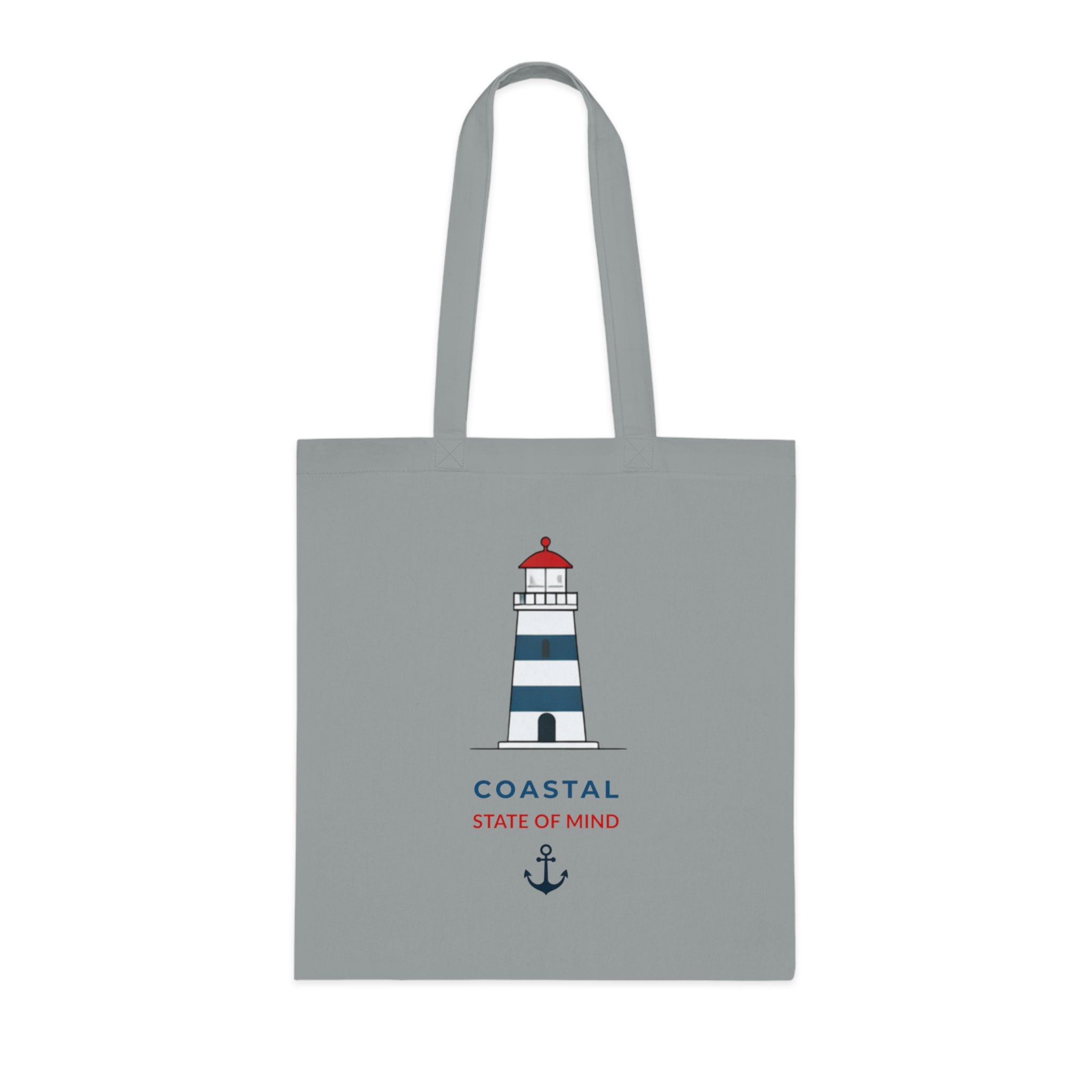 "Coastal State of Mind" Cotton Tote,  Nautical Lighthouse Beach Bag